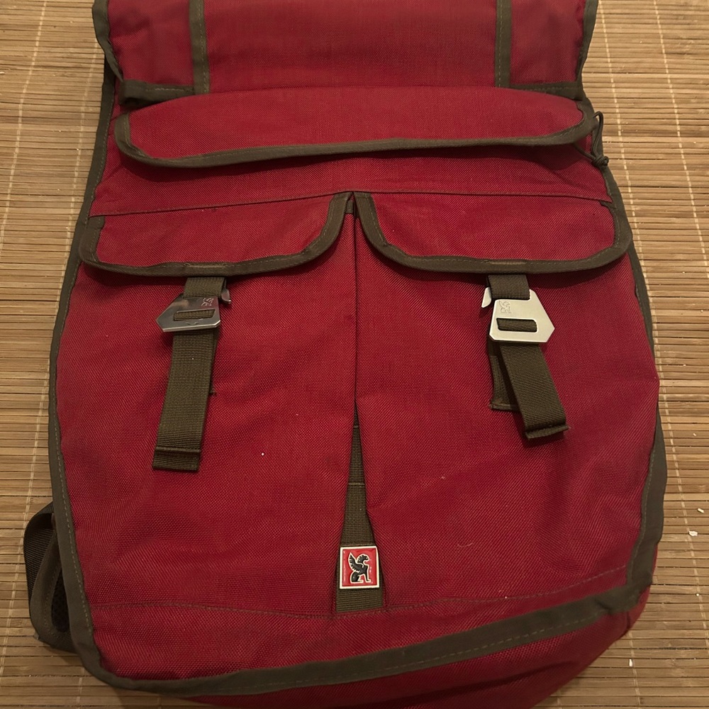 Chrome Industries Ivan rolltop waterproof backpack dark red with brown trim